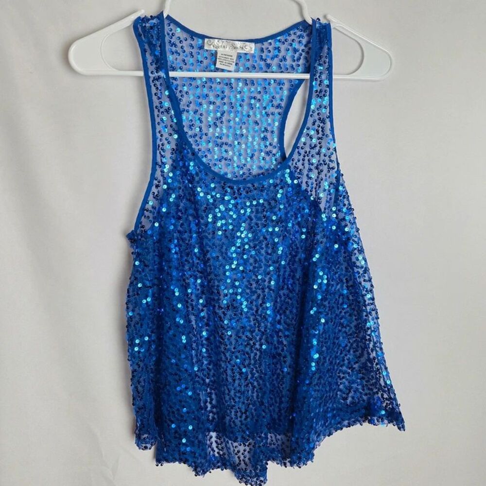 Medium blue sequin Razorback tank top